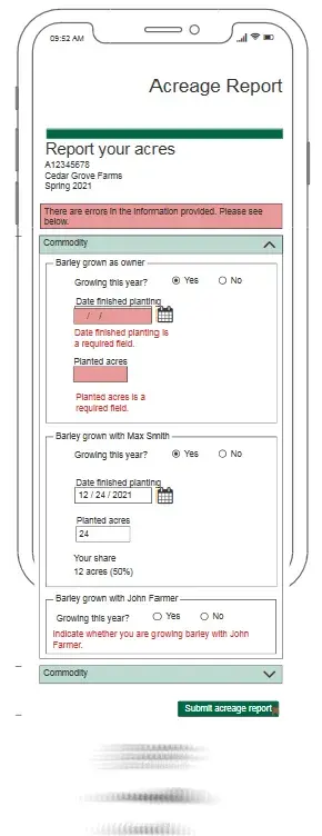 Mobile acreage report: reducing the number of fields allowed it to be displayed easily on a smaller screen.