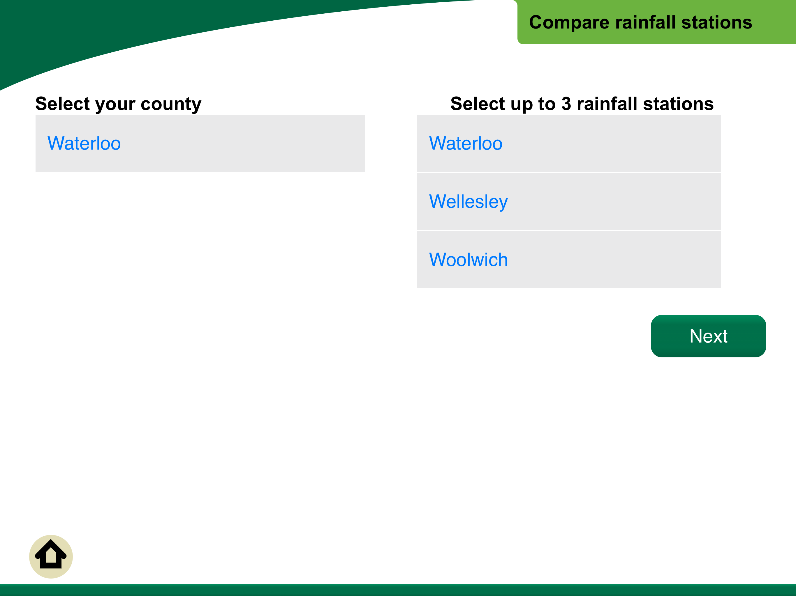Existing rainfall stations selection screen